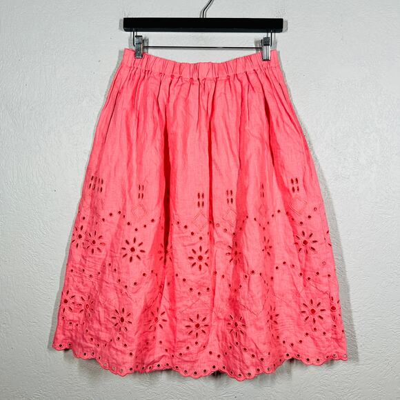 Rachel Parcell Eyelet Midi Skirt Pink Casual Elastic Waist - S - Picture 4 of 5